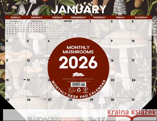 Mushrooms 2026 22 X 17 Large Monthly Deskpad Willow Creek Press 9781549257247 Willow Creek Press Calendars