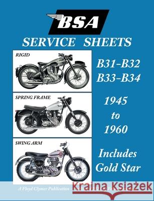 BSA B31 - B32 - B33 - B34 'Service Sheets' 1945-1960 for All Pre-Unit Rigid, Spring Frame and Swing Arm Models Floyd Clymer Floyd Clymer Velocepress 9781588502476 Veloce Enterprises, Inc.