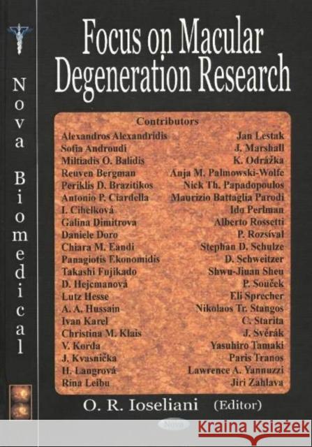 Focus on Macular Degeneration Research Susan Shannon 9781590338988 Nova Science Publishers Inc