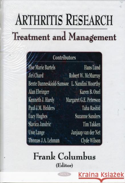 Arthritis Research: Treatment & Management Frank Columbus 9781590339848 Nova Science Publishers Inc