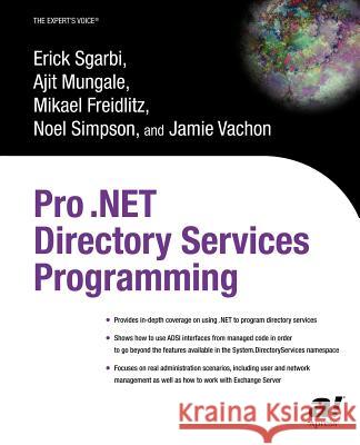 Pro .Net Directory Services Programming Freidlitz, Mikael 9781590592694 Apress