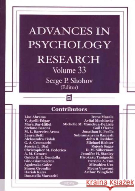 Advances in Psychology Research: Volume 33 Serge P Shohov 9781594540783 Nova Science Publishers Inc