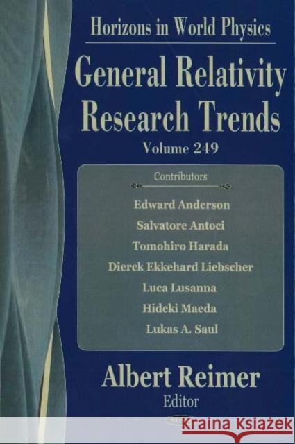 General Relativity Research Trends Albert Reimer 9781594543234 Nova Science Publishers Inc