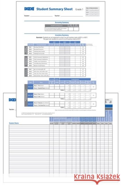 Student Record and Class Summary Sheets : Grade 1 Brookes Publishing co   9781598571288 Brookes Publishing Co