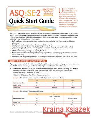 Asq: Se-2(tm) Quick Start Guide Jane Squires 9781598579598 Brookes Publishing Company