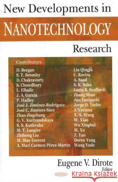 New Developments in Nanotechnology Research Eugene V Dirote 9781600210174 Nova Science Publishers Inc