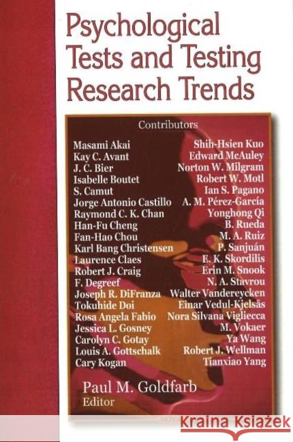 Psychological Tests & Testing Research Trends Paul M Goldfarb 9781600215698 Nova Science Publishers Inc