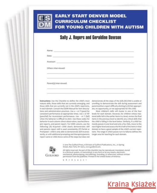Early Start Denver Model Curriculum Checklist for Young Children with Autism Sally J Rogers 9781606236338