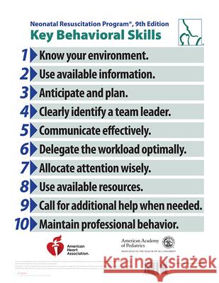 NRP407 NRP Key Behavioral Skills Poster American Academy of Pediatrics and American Heart Association 9781610028714