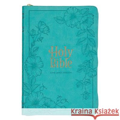 KJV Holy Bible, Thinline Large Print Faux Leather Red Letter Edition - Thumb Index & Ribbon Marker, King James Version, Teal, Zipper Closure Christian Art Gifts 9781639520992