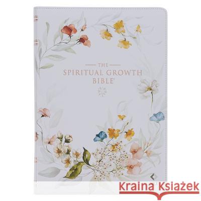 The Spiritual Growth Bible, Study Bible, NLT - New Living Translation Holy Bible, Faux Leather, White Printed Floral Christianart Gifts 9781639521319 Christian Art Gifts