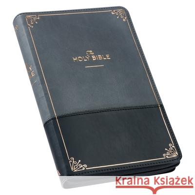 KJV Deluxe Gift Bible Two-Tone Black/Gray with Zipper Faux Leather  9781642728682 Christian Art Gifts Inc