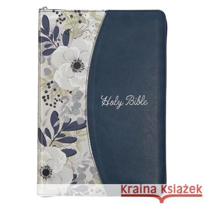 KJV Holy Bible, Thinline Large Print Faux Leather Red Letter Edition - Thumb Index Ribbon Marker, King James Version, Blue Printed Floral, Zipper Clos Christian Art Gifts 9781642728712 Christian Art Gifts Inc