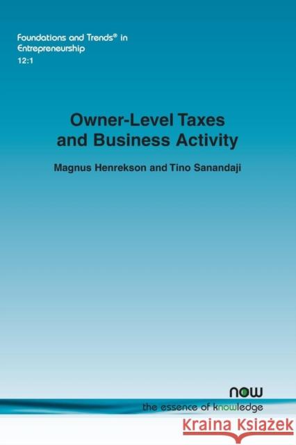 Owner-Level Taxes and Business Activity Magnus Henrekson Tino Sanandaji 9781680831047