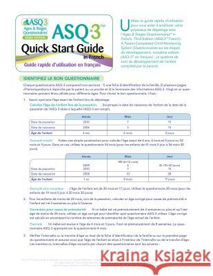 Asq-3(tm) Quick Start Guide in French Jane Squires Diane Bricker Carmen Dionne 9781681251837 Brookes Publishing Company