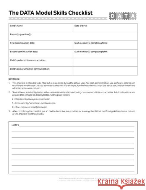 Project Data Skills Checklist Forms Ilene Schwartz Julie Ashmun Bonnie McBride 9781681252209 Brookes Publishing Company