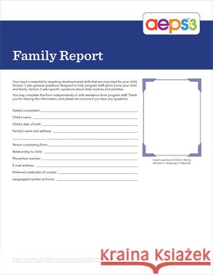 Aeps(r)-3 Family Report Diane Bricker Carmen Dionne Jennifer Grisham 9781681255286