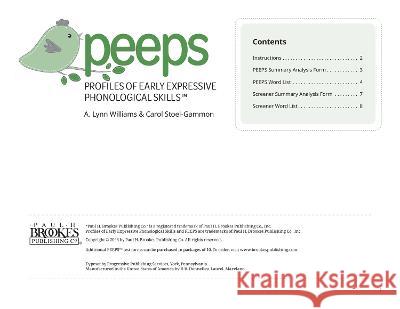 Profiles of Early Expressive Phonological Skills (Peeps) Forms A. Lynn Williams Carol Stoel-Gammon 9781681257396