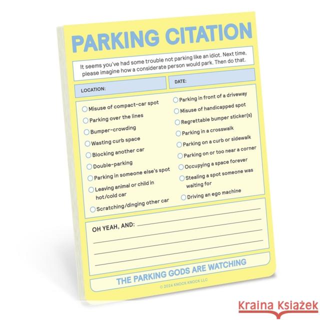 Knock Knock Parking Citation Nifty Note (Pastel Yellow) Knock Knock 9781683494478 Knock Knock