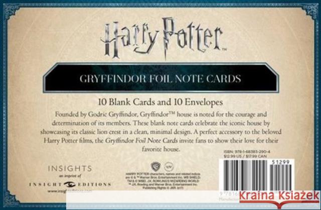 Harry Potter: Gryffindor Foil Note Cards (Set of 10) Insight Editions 9781683832904 Insights