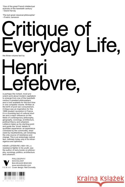 Critique of Everyday Life: The One-Volume Edition Henri Lefebvre 9781781683170