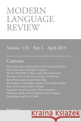 Modern Language Review (110: 2) April 2015 D. F. Connon 9781781881996 Modern Humanities Research Association
