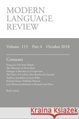 Modern Language Review (113: 4) October 2018 D. F. Connon 9781781887400 Modern Humanities Research Association