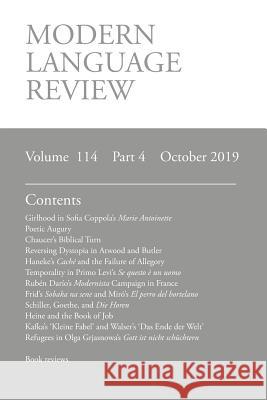 Modern Language Review (114: 4) October 2019 D F Connon 9781781888957 Modern Humanities Research Association