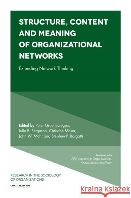 Structure, Content and Meaning of Organizational Networks: Extending Network Thinking Peter Groenewegen Julie E. Ferguson Christine Moser 9781787144347