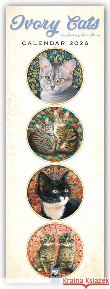 Ivory Cats Slim Calendar 2026 (Art Calendar) Flame Tree Studio 9781835624524