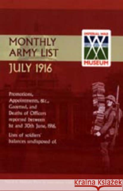 Supplement to the Monthly Army List July 1916 Naval & Military Press 9781843425885 Naval & Military Press Ltd