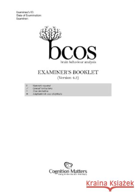 Bcos Cognitive Screen: Examiner's Booklet (Pack of 15) Humphreys, Glyn 9781848721074 Psychology Press