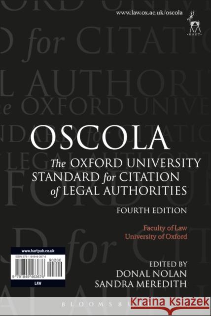 Oscola: The Oxford University Standard for Citation of Legal Authorities Nolan, Donal 9781849463676