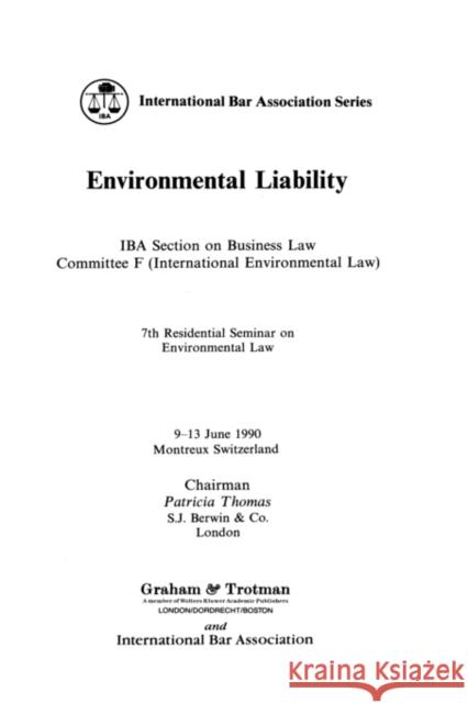 Environmental Liability Thomas, Patricia 9781853335617 Kluwer Law International