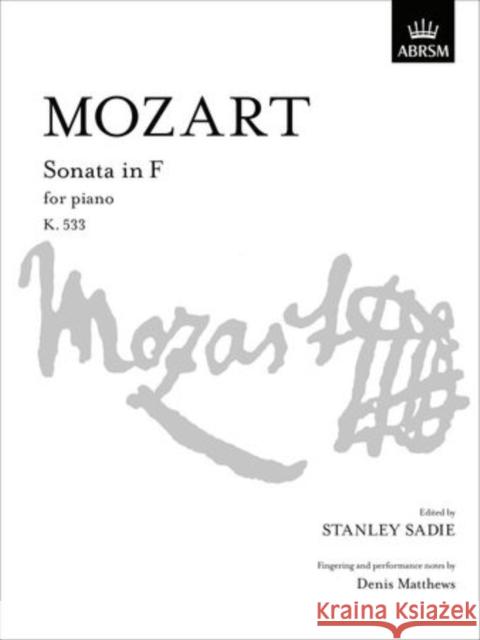 Sonata in F : K. 533   9781854721082 0