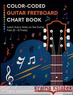 Color-Coded Guitar Fretboard Chart Book - Learn Every Note on the Guitar Fast (0-12 Frets) Paul Masterdon 9781918219210 Cosmic Jive Publishing