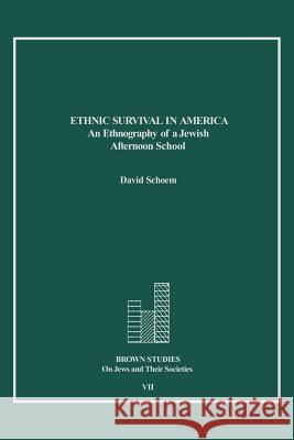Ethnic Survival in America: An Ethnography of a Jewish Afternoon School David Schoem 9781930675179 Society of Biblical Literature