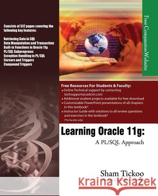 Learning Oracle 11g: A PL/SQL Approach Prof Sham Tickoo Purdu 9781932709629 Cadcim Technologies