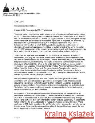 DOD procurement of Mi-17 helicopters Office, U. S. Government Accountability 9781974243228 Createspace Independent Publishing Platform