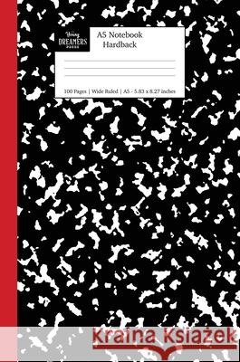 A5 Notebook Hardback: Black and Red Spine Marble Wide Rule Journal Young Dreamers Press 9781989790816 Young Dreamers Press