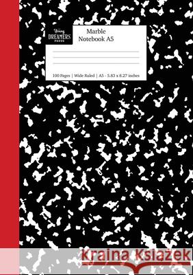 Marble Notebook A5: Black and Red Spine Marble Wide Rule Journal Young Dreamers Press 9781989790830 Young Dreamers Press