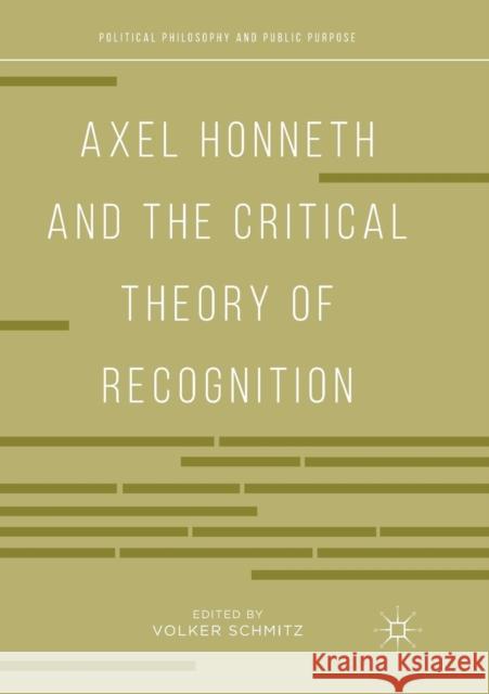 Axel Honneth and the Critical Theory of Recognition Volker Schmitz 9783030063405