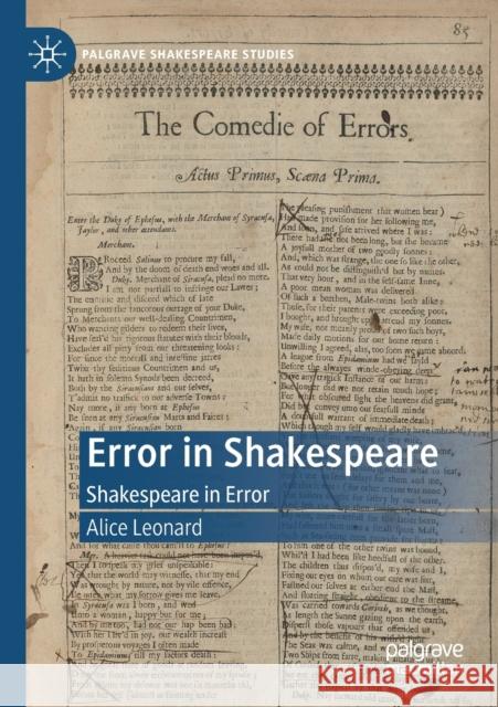 Error in Shakespeare: Shakespeare in Error Alice Leonard 9783030351823 Palgrave MacMillan