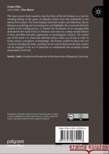 A Narratological Approach to Lists in Detective Fiction Sarah J. Link 9783031332296 Springer International Publishing AG