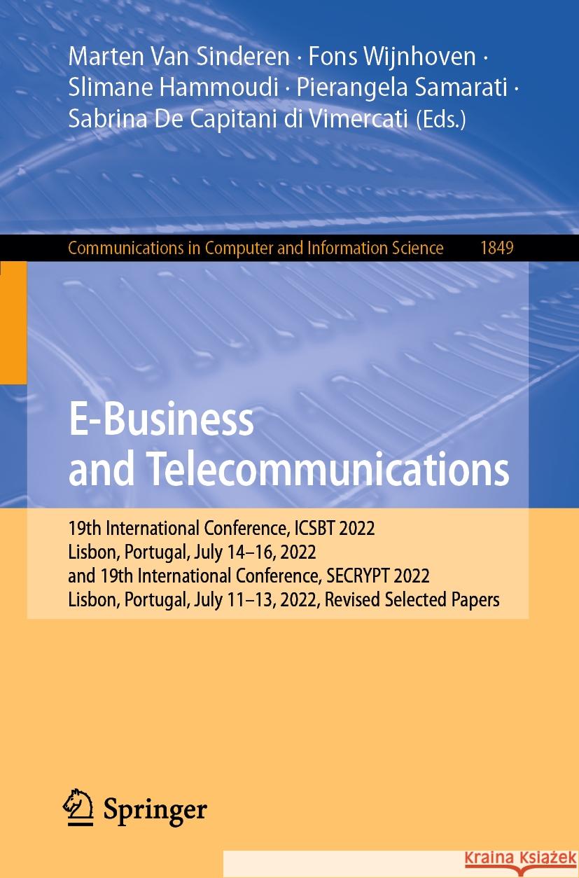 E-Business and Telecommunications  9783031451362 Springer Nature Switzerland