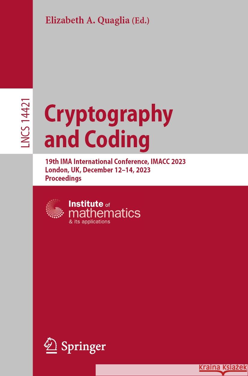 Cryptography and Coding  9783031478178 Springer Nature Switzerland