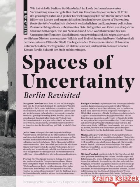 Spaces of Uncertainty - Berlin revisited : Potenziale urbaner Nischen Kenny Cupers Markus Miessen 9783035614381 Birkhauser