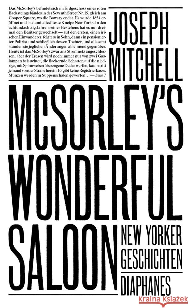 McSorley's Wonderful Saloon Mitchell, Joseph 9783035804096 diaphanes