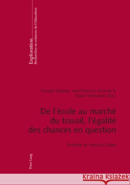 de l'École Au Marché Du Travail, l'Égalité Des Chances En Question: Postface de François Dubet Dupriez, Vincent 9783039117215 Peter Lang Gmbh, Internationaler Verlag Der W