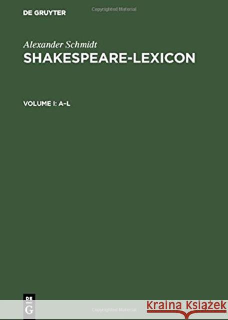 Shakespeare-Lexicon Schmidt, Alexander 9783110022032